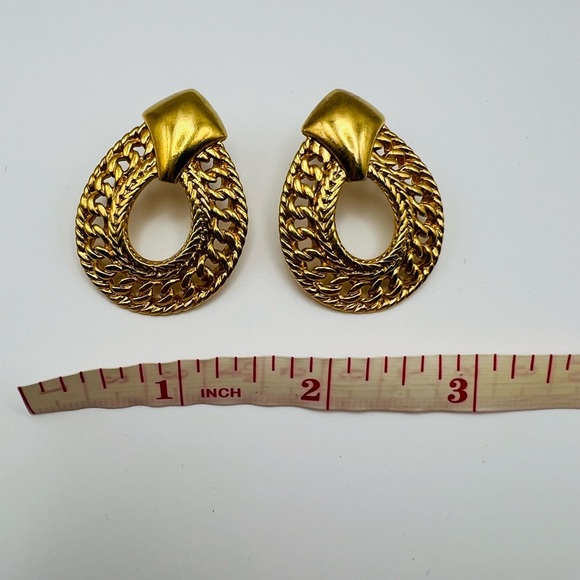 Vintage GALEN Gold Tone Statement Earrings Textured Loop Signed - Picture 2 of 3